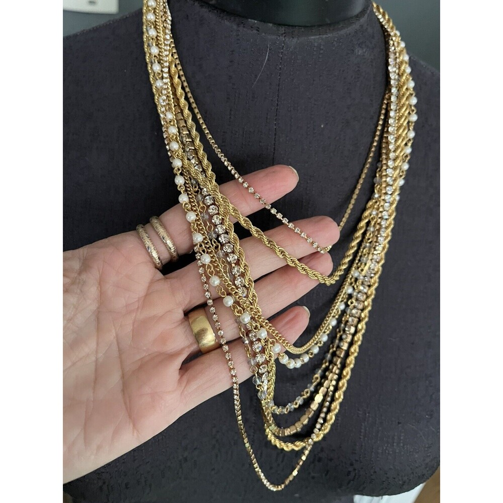 Statement Layered Multi Strand Chain & Rhinestone… - image 3